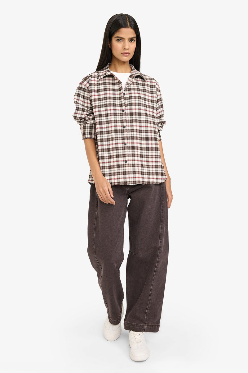 ديفاكتو قميص كاروهات كم طويل اوفر سايز - Image 2